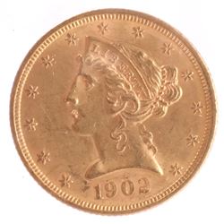 1902 $5 Gold Liberty Head, A.U.