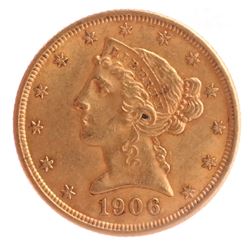 1906 $5 Gold Liberty Head, X.F.