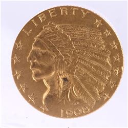 1908 $5 Gold Indian Head, X.F.