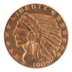1909-D $5 Gold Indian Head, X.F.