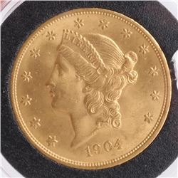 1904 $20 Gold Liberty Head, MS 63