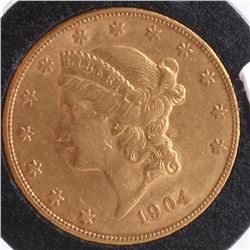 1904 $20 Gold Liberty Head, A.U.58