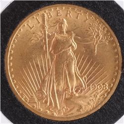 1908 $20 Gold Saint Gaudens, MS 62