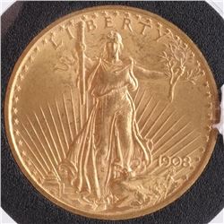 1908 $20 Gold Saint Gaudens, MS62