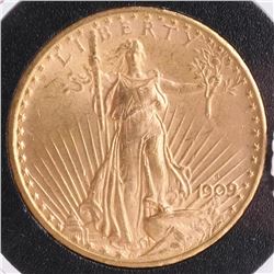 1909-S $20 Gold Saint Gaudens, MS 64