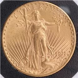 1911-D $20 Gold Saint Gaudens, MS 62