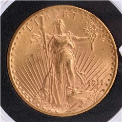 1911-D $20 Gold Saint Gaudens, MS 64
