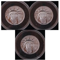3 Platinum 1/4-Oz. Coins, '98, '00, '02