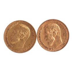 2 Russian 5-Ruble Gold Coins, 1898