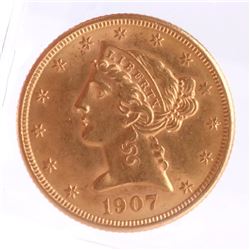1907 $5 Liberty Head Coin MS 63