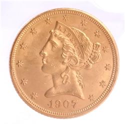 1907 $5 Liberty Head Coin MS 63