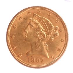 1907-D $5 Liberty Head Coin MS 63