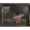 Image 1 : OIL ON CANVAS OF LADY IN HAMMOCK W/GENTLEMAN, HEAVY GILT FRAME, 48X36", SIGNED T. O. RIBEZ?