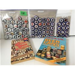 COLLECTION OF NHL BOTTLE CAPS, W/2 BEER CAN COLLECTING BOOKS