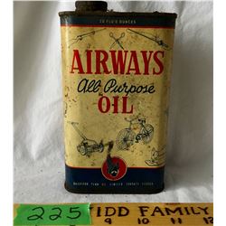 AIRWAYS ALL-PURPOSE OIL 20 OZ, SOME CONTENTS  BRADFORD PENN OIL TORONTO