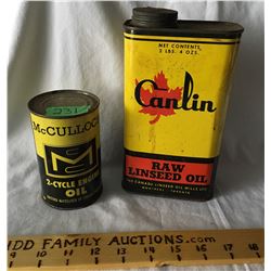 GR OF 2, MCCULLOCH, 2-CYCLE ENGINE OIL TIN, 15 OZ - FULL. CATLIN, RAW LINSEED OIL, 2 LBS - FULL.