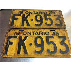 PAIR 1935 ONTARIO LICENCE PLATES