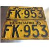 Image 1 : PAIR 1935 ONTARIO LICENCE PLATES
