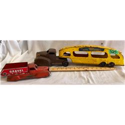 GR OF 2 MARX TRUCKS, CAR HAULER, GRAVEL TRUCK