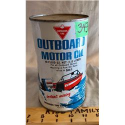 CANADIAN TIRE OUTBOARD MOTOR OIL TIN, 40 OZ, FULL