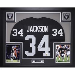 Bo Jackson Signed Raiders 35" x 43" Custom Framed Jersey (JSA COA)