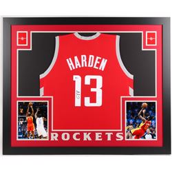 James Harden Signed Rockets 35x43 Custom Framed Jersey (Beckett COA)