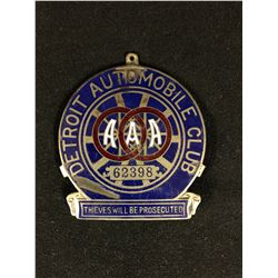 1920'S DETROIT AUTOMOBILE CLUB AAA BRASS CAR BADGE