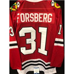 ANTON FORSBERG SIGNED BLACK HAWKS JERSEY (BECKETT COA)