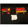 Image 1 : VINTAGE 1950'S TIN WIND UP TRACTOR & TRAILER W/ KEY (CZ)