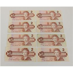 LOT OF 8- 1986 2 DOLLAR BILLS