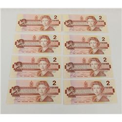 LOT OF 8- 1986 2 DOLLAR BILLS