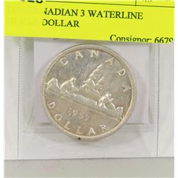 1957 CANADIAN 3 WATERLINE SILVER DOLLAR