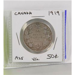 CANADA SILVER FIFTY CENT COIN  1919