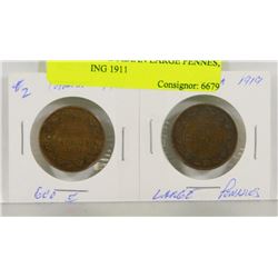 LOT OF 2 CANADIAN LARGE PENNIES, INCLUDING 1911
