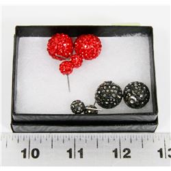 2 PAIRS OF NEW "DOUBLE THE FUN" SPARKLE BALLS STUD