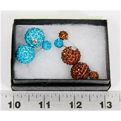 2 PAIRS OF NEW "DOUBLE THE FUN" SPARKLE BALLS STUD