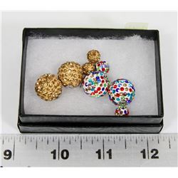 2 PAIRS OF NEW "DOUBLE THE FUN" SPARKLE BALLS STUD