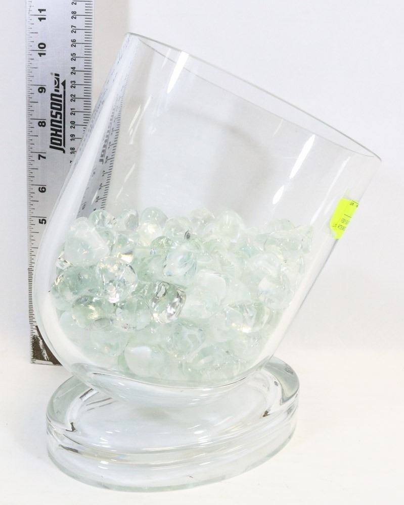 VERY HEAVY THICK GLASS VASE WITH ROCKS