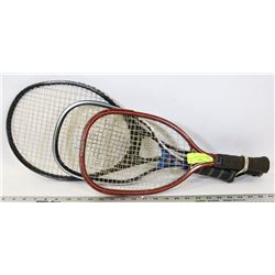 LOT OF 3 RACQUETS, SQUASH ETC