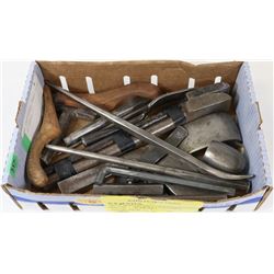 FLAT OF ASSORTED TOOLS, PRY BARS, PUNCHES, & MORE