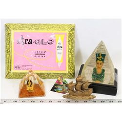 BOX WITH ASSORTED EGYPTIAN DECOR.