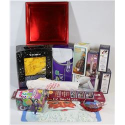 BOX OF CHRISTMAS ITEMS INCLUDING EZ BOW MAKER,