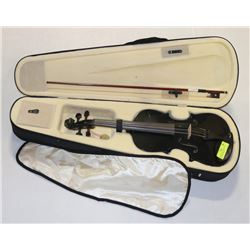 VIOLIN BLACK 4/4 CECILIO WITH BOW AND HARD CASE.