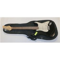 ELECTRIC GUITAR BLACK BURSWOOD WITH SOFT CASE.