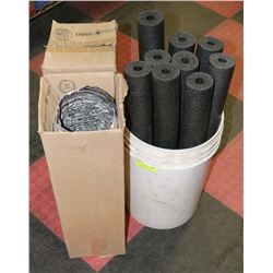 PAIL OF PIPE INSULATION (2FT LENGTHS) WITH 2 BOXES