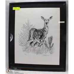 SIGNED PICTURE OF DEER WITH FAWN, 21 X 24