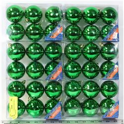 6 BOXES OF 6 GREEN SHINY BALL ORNAMENTS