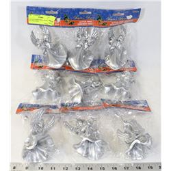 LOT OF 9 CHRISTMAS ANGEL SILVER DECORATIONS