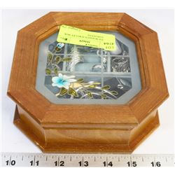 CARVED WOODEN JEWELRY BOX WITH CONTENTS
