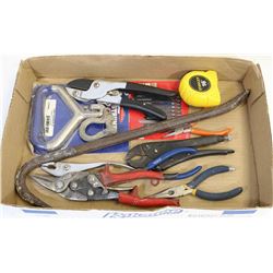 TOOL LOT: INCLUDES PLIERS, HOOKS, SNIPS & MORE